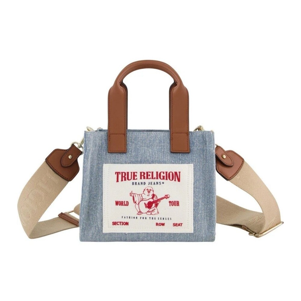 True Religion Denim Crossbody Mini Tote Purse Shoulder Bag Adjustable Strap NEW